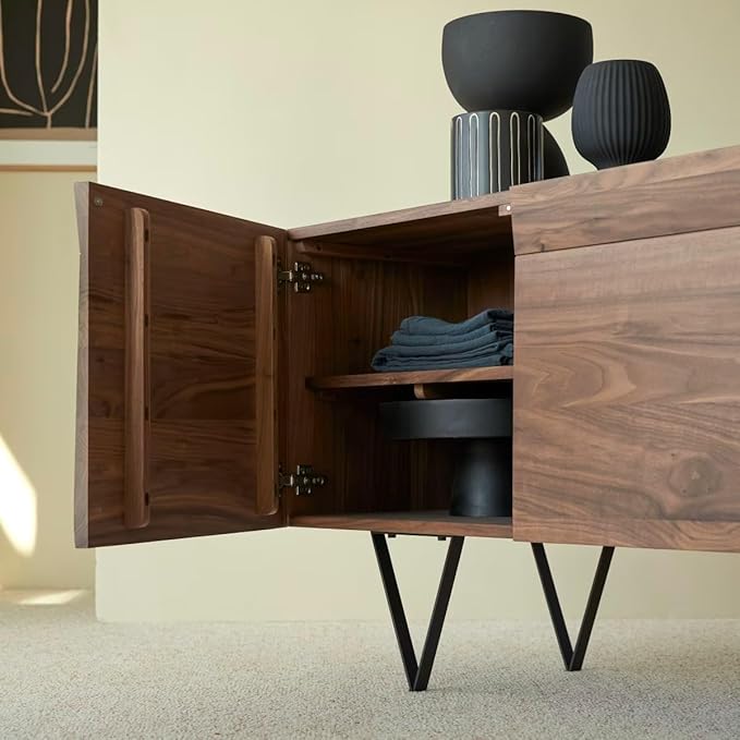 NESTHONEST Solid Sheesham Wood Sideboard Cabinet for Living Room | Wooden Side Board with 3 Doors Cabinet Storage for Dining, Drawing and Home Office |...