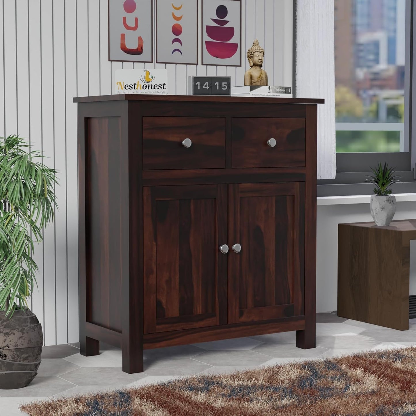 NESTHONEST Wooden Sideboard Cabinet for Living Room | Side Board with 2 Drawers & 2 Doors Cabinet Storage for Dining, Drawing and Home Office | Solid...