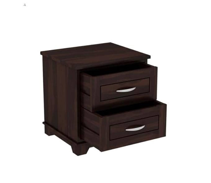 NESTHONEST Solid Sheesham Wood Bedside Table for Bedroom | Wooden Bed Side Nightstand End Table with 2 Drawers Storage for Home | Side Table for Bed Room & Hotel | Walnut Finish
