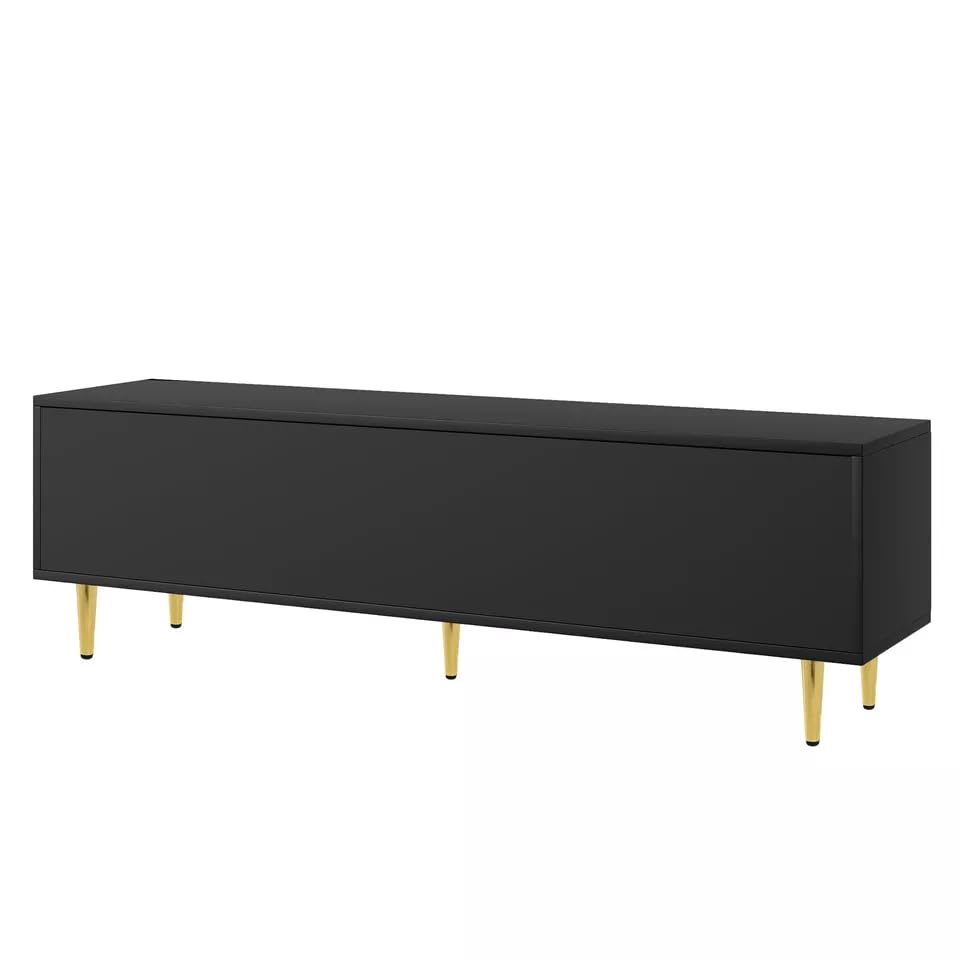 Wooden Entertainment TV Unit Solid Wood Sheesham Iron Black Golden for Living Room