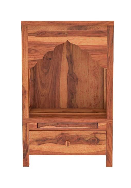 NESTHONEST 2 Feet Wooden Temple for Home | Pooja Mandir, Puja Ghar Mandap with 1 Drawer Storage & Dhoop Batti Slider Stand | Solid Wood Sheesham, Honey Oak