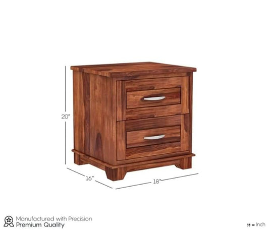 NESTHONEST Solid Sheesham Wood Bedside Table for Bedroom | Wooden Bed Side Nightstand End Table with 2 Drawers Storage for Home | Side Table for Bed Room & Hotel | Honey Finish