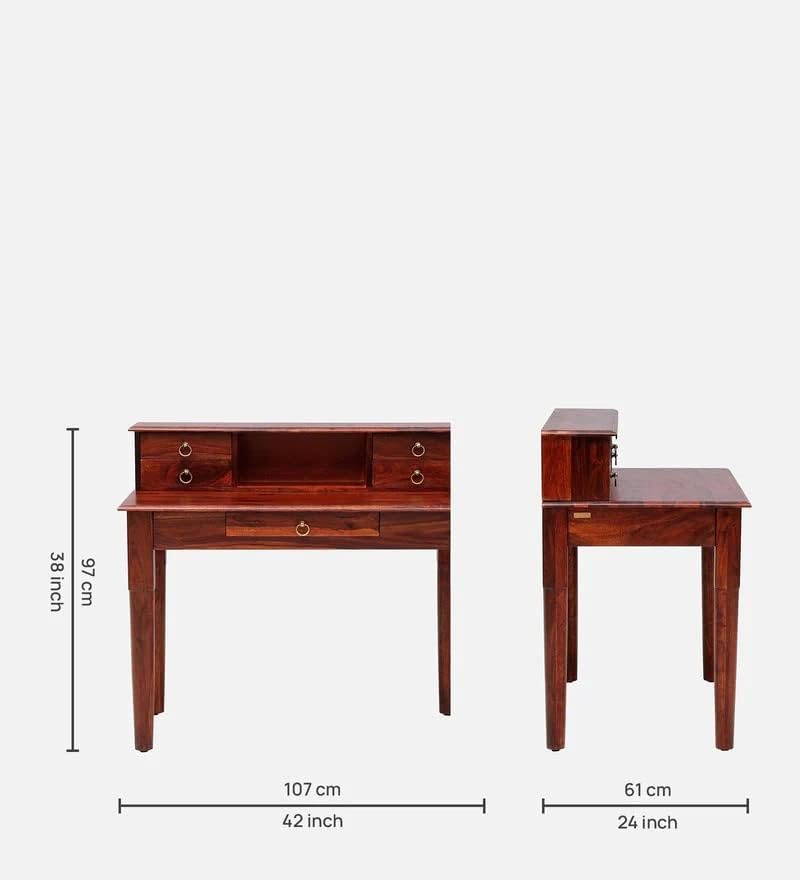 NESTHONEST Wooden Study Table for Adults | Computer Table for Home | Writing Desk | Work from Home Table with 1 Shelf & 5 Drawers Storage | Solid Wood