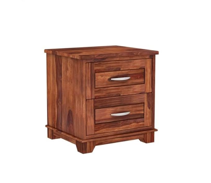 NESTHONEST Solid Sheesham Wood Bedside Table for Bedroom | Wooden Bed Side Nightstand End Table with 2 Drawers Storage for Home | Side Table for Bed Room & Hotel | Honey Finish