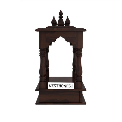 Wall Mounted Solid Sheesham Wood Temple for Home with 1 Drawer | Wooden Pooja Mandir | Walnut Finish