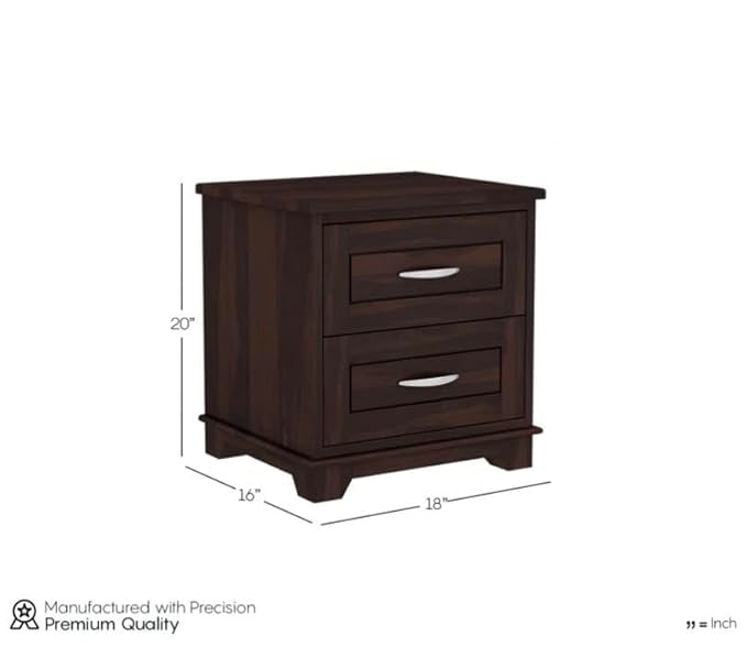 NESTHONEST Solid Sheesham Wood Bedside Table for Bedroom | Wooden Bed Side Nightstand End Table with 2 Drawers Storage for Home | Side Table for Bed Room & Hotel | Walnut Finish