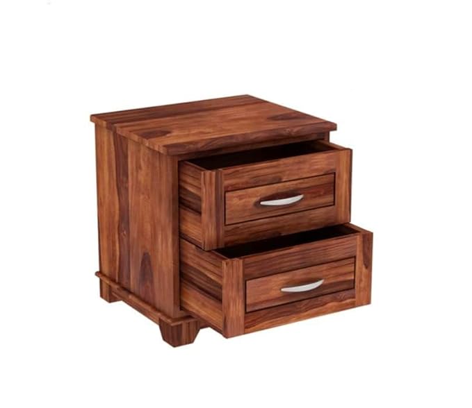 NESTHONEST Solid Sheesham Wood Bedside Table for Bedroom | Wooden Bed Side Nightstand End Table with 2 Drawers Storage for Home | Side Table for Bed Room & Hotel | Honey Finish