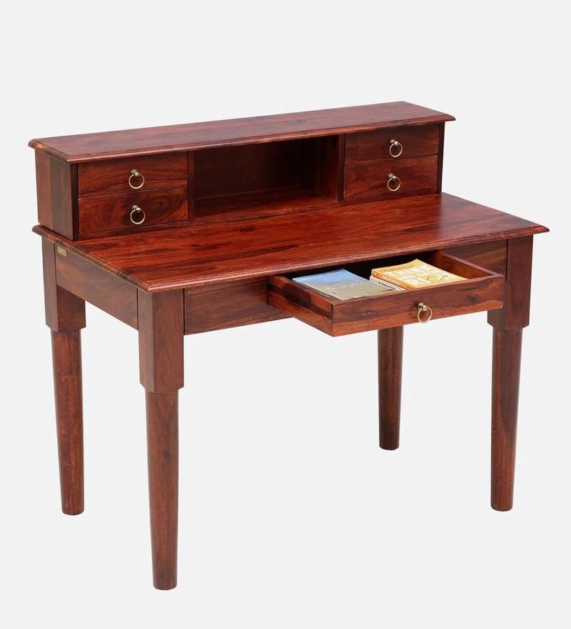 NESTHONEST Wooden Study Table for Adults | Computer Table for Home | Writing Desk | Work from Home Table with 1 Shelf & 5 Drawers Storage | Solid Wood