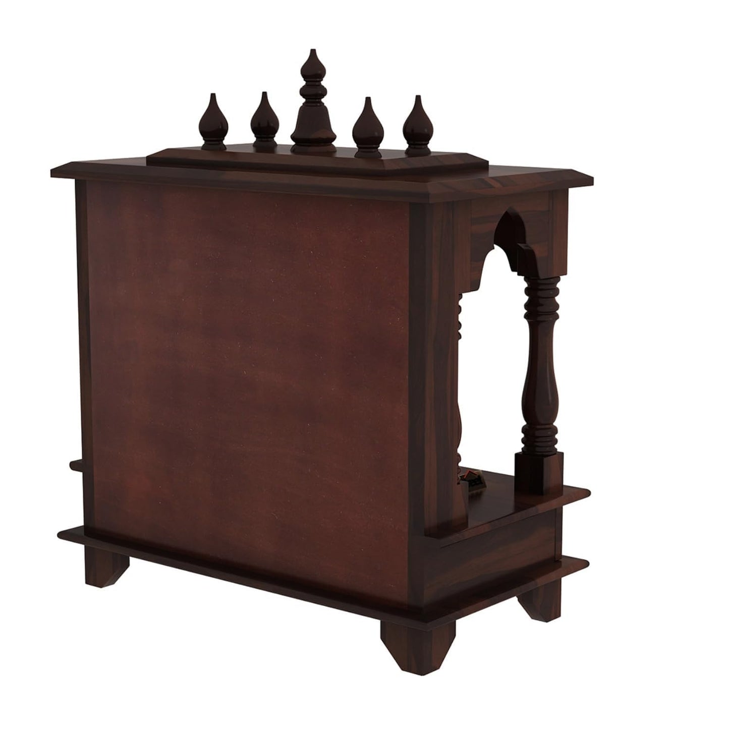 Wall Mounted Wooden Temple for Home | Solid Sheesham Wood Pooja Mandir with 2 Drawers | Walnut Finish
