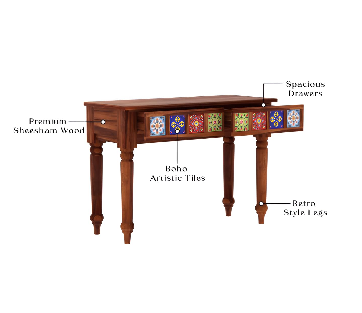 Nest Honest Solid Sheesham Wooden Console Table Enterace Console Table Honey Finish Living Room, Bedroom, Wooden Console Table, 2 Drawers, Storage, Hall, Home Furniture