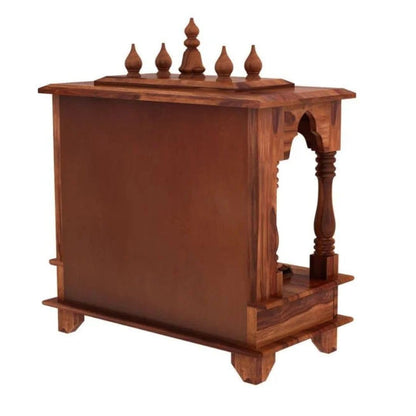 Wall Mounted Solid Sheesham Wood Temple for Home with 2 Drawers | Wooden Pooja Mandir | Honey Finish