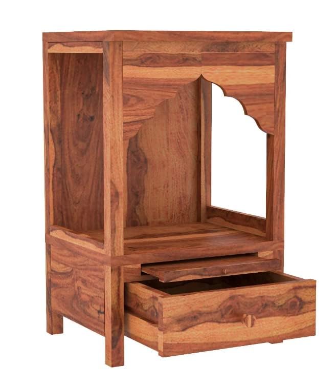 NESTHONEST 2 Feet Wooden Temple for Home | Pooja Mandir, Puja Ghar Mandap with 1 Drawer Storage & Dhoop Batti Slider Stand | Solid Wood Sheesham, Honey Oak