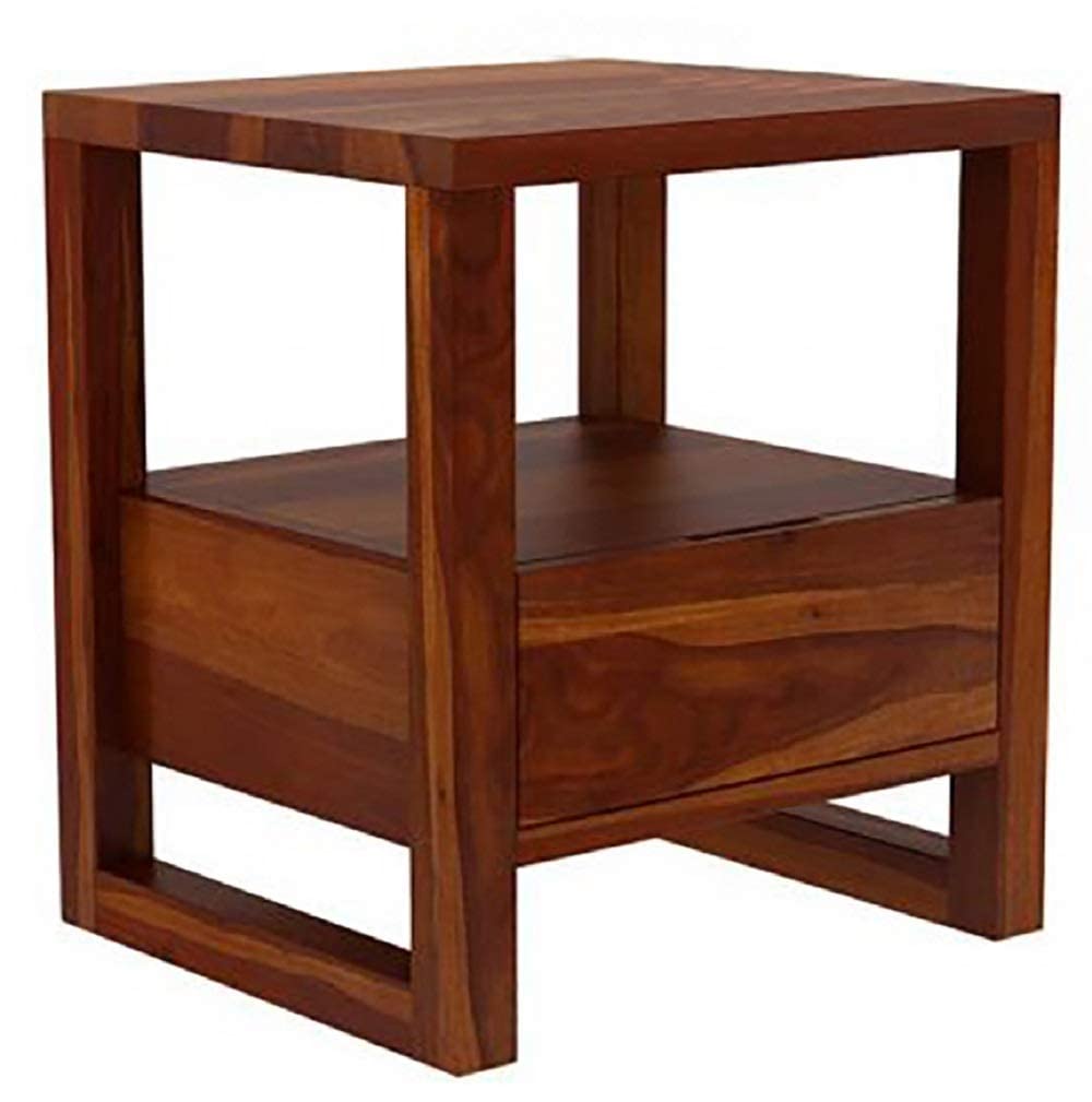 NESTHONEST Wooden Bedside Table for Bedroom | Nightstand Bed Side End Table with Shelf & Drawer Storage | Solid Wood Sheesham, Honey Oak