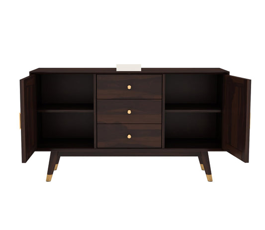 Nest Honest Solid Sheesham Wood Wooden Sideboard Storage Cabinet : Ideal for Living Room and Bedroom with 3 Drawers and 4-Shelf Storage (Iriana, Walnut Finish)