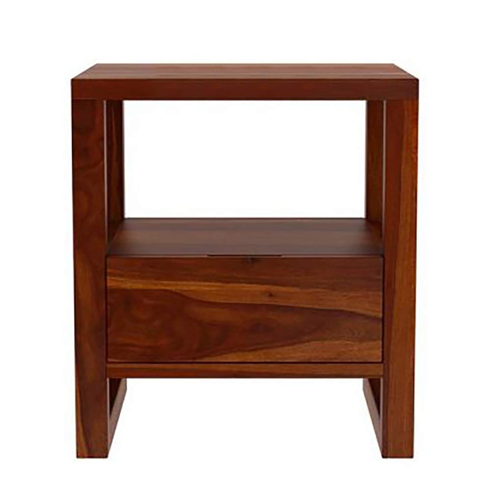 NESTHONEST Wooden Bedside Table for Bedroom | Nightstand Bed Side End Table with Shelf & Drawer Storage | Solid Wood Sheesham, Honey Oak