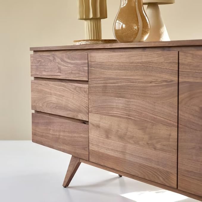 NESTHONEST Solid Sheesham Wood Sideboard Cabinet for Living Room | Wooden Side Board with 3 Drawers & 2 Doors Cabinet Storage for Dining, Drawing and Home Office | Natural Finish