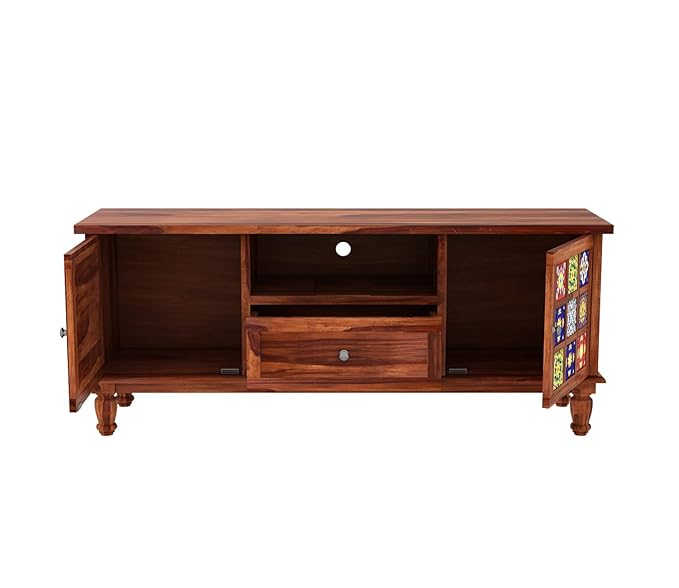 Nest Honest Solid sheesham Wood tv Unit 1 Drawer 2 Door Cabinet Natural Teak Finish Colour Brown