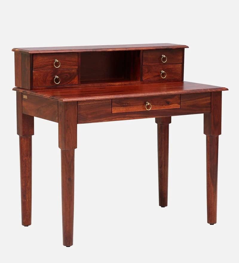 NESTHONEST Wooden Study Table for Adults | Computer Table for Home | Writing Desk | Work from Home Table with 1 Shelf & 5 Drawers Storage | Solid Wood