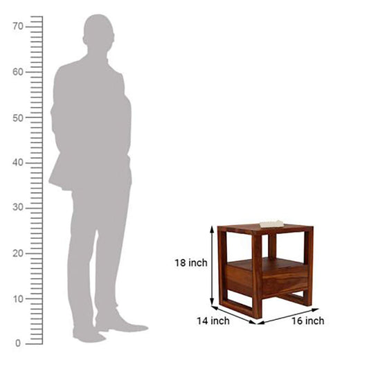 NESTHONEST Wooden Bedside Table for Bedroom | Nightstand Bed Side End Table with Shelf & Drawer Storage | Solid Wood Sheesham, Honey Oak