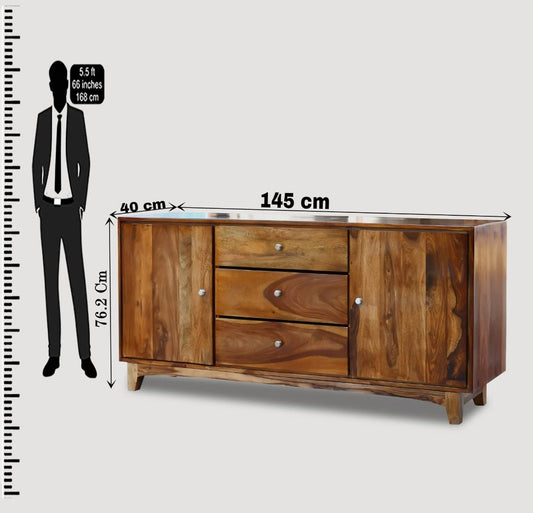 Nest Honest Solid Sheesham Wood Sideboard Tv Cabinet for Living Room | Free Standing Movable Tv Unit Side Board Table with 3 Drawer & 2 Cabinet Storage Furniture for Home | Teak Finish