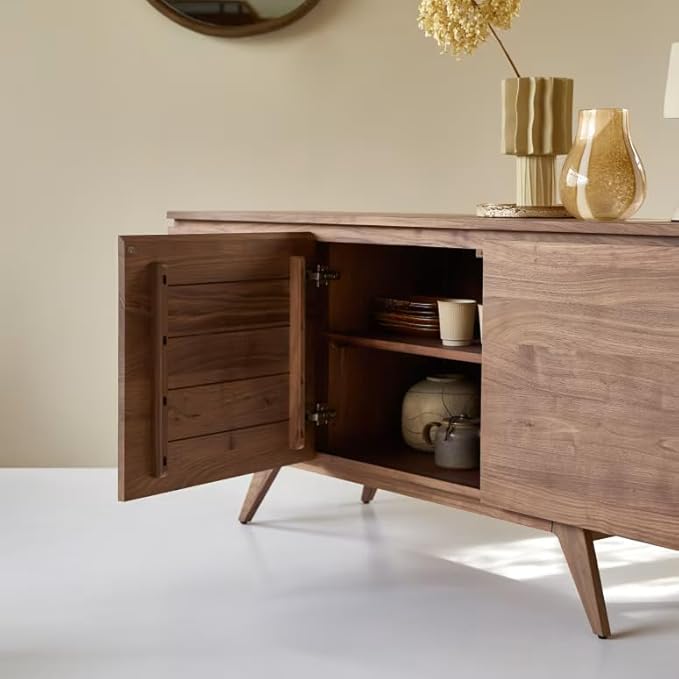 NESTHONEST Solid Sheesham Wood Sideboard Cabinet for Living Room | Wooden Side Board with 3 Drawers & 2 Doors Cabinet Storage for Dining, Drawing and Home Office | Natural Finish