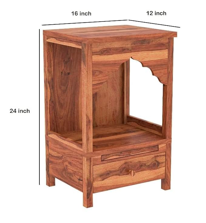 NESTHONEST 2 Feet Wooden Temple for Home | Pooja Mandir, Puja Ghar Mandap with 1 Drawer Storage & Dhoop Batti Slider Stand | Solid Wood Sheesham, Honey Oak