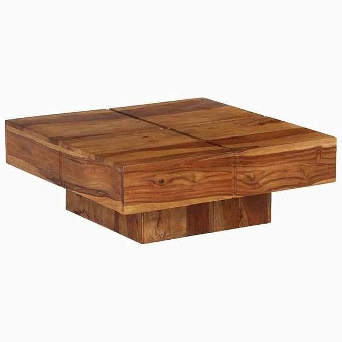 Nest honest Solid Wood Centre Table for Living Room | Premium Coffee Table for Home | Natural Teak Finish | SHEESHAM Wood | Box Frame Coffee Table