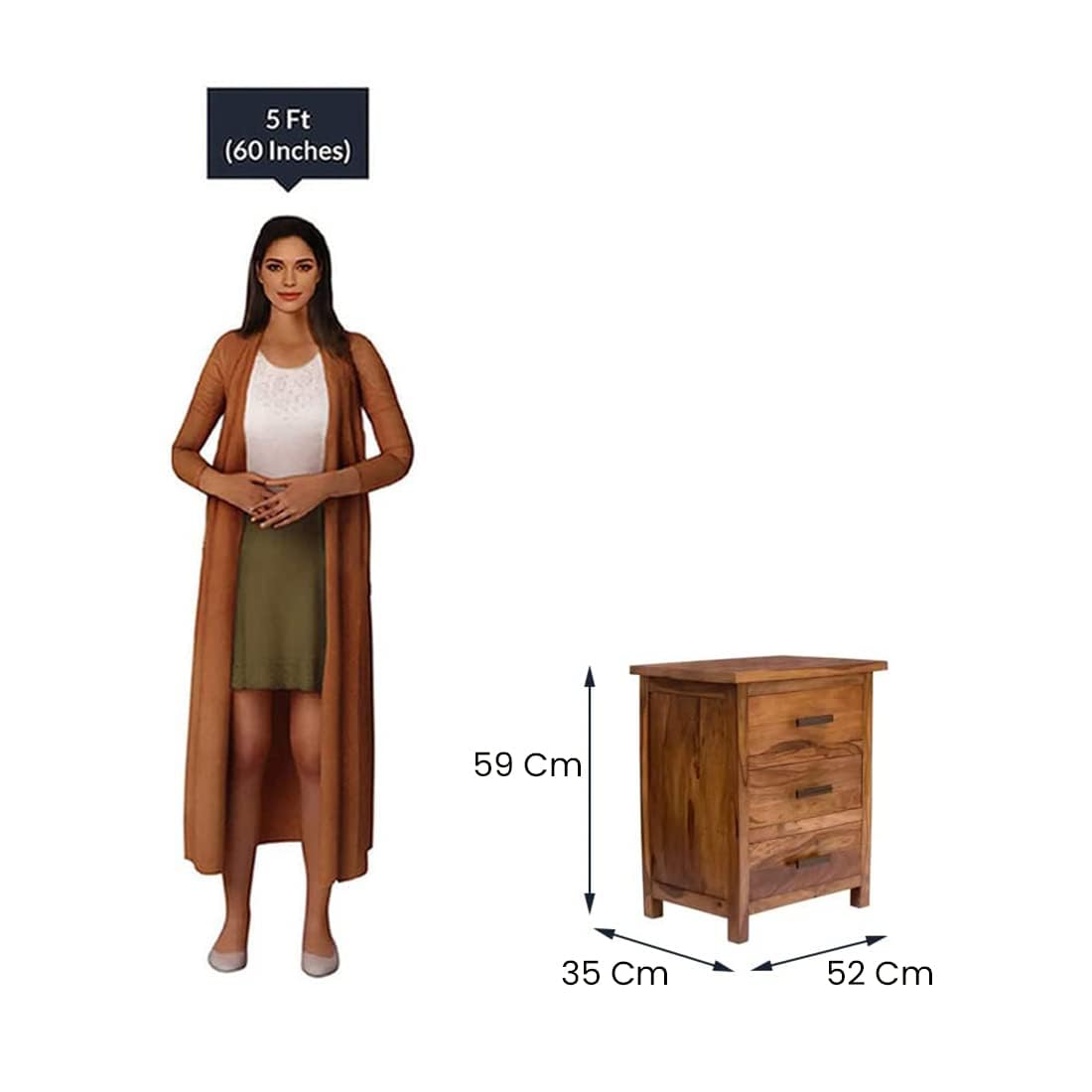 NESTHONEST Solid Sheesham Wood Bedside Table for Bedroom | Wooden Bed Side Nightstand End Table with 2 Drawers Storage for Home | Traditional Side Table for Bed Room & Hotel | Honey Finish