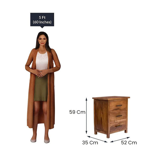 NESTHONEST Solid Sheesham Wood Bedside Table for Bedroom | Wooden Bed Side Nightstand End Table with 2 Drawers Storage for Home | Traditional Side Table for Bed Room & Hotel | Honey Finish