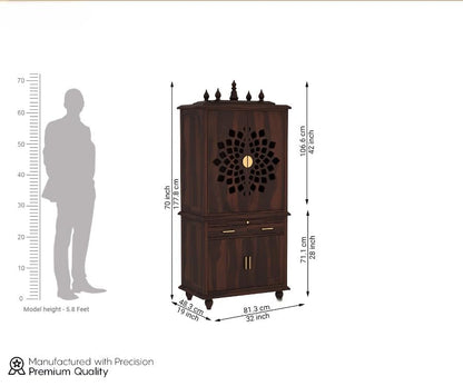 5.8 Feet Long Solid Sheesham Wood Temple for Home