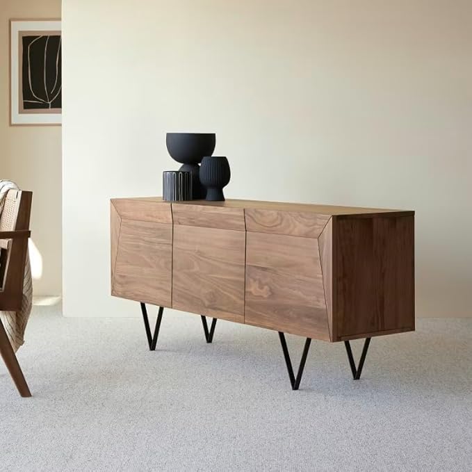 NESTHONEST Solid Sheesham Wood Sideboard Cabinet for Living Room | Wooden Side Board with 3 Doors Cabinet Storage for Dining, Drawing and Home Office |...