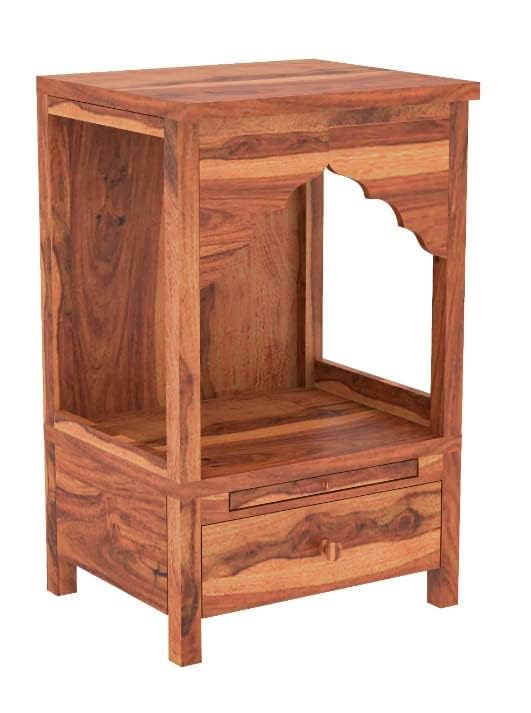 NESTHONEST 2 Feet Wooden Temple for Home | Pooja Mandir, Puja Ghar Mandap with 1 Drawer Storage & Dhoop Batti Slider Stand | Solid Wood Sheesham, Honey Oak