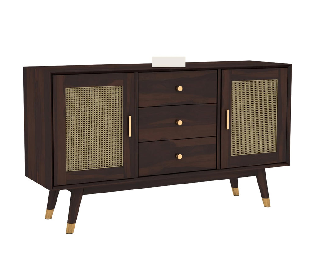 Nest Honest Solid Sheesham Wood Wooden Sideboard Storage Cabinet : Ideal for Living Room and Bedroom with 3 Drawers and 4-Shelf Storage (Iriana, Walnut Finish)