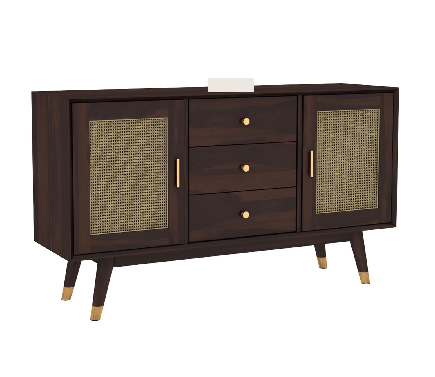 Nest Honest Solid Sheesham Wood Wooden Sideboard Storage Cabinet : Ideal for Living Room and Bedroom with 3 Drawers and 4-Shelf Storage (Iriana, Walnut Finish)