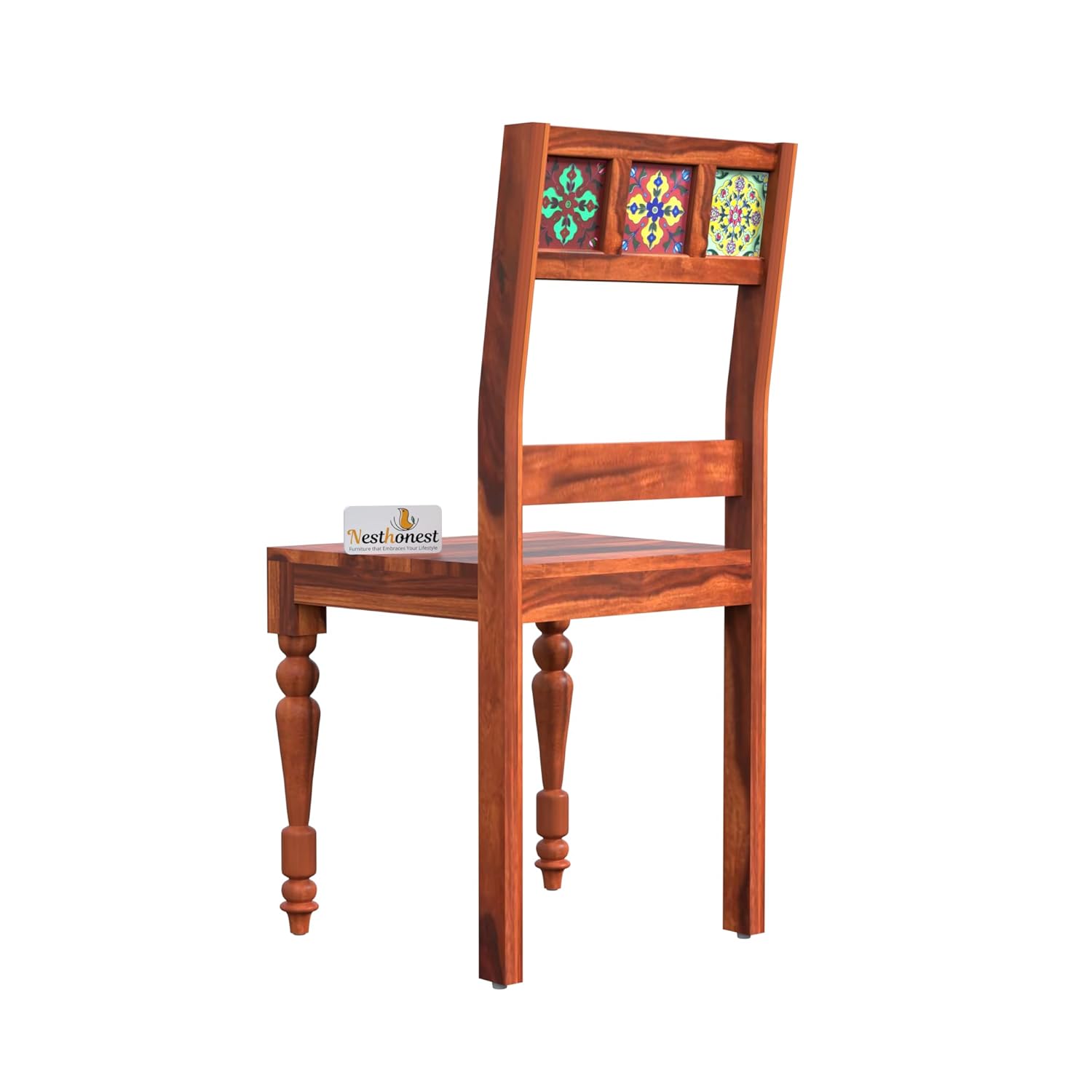 NESTHONEST Wooden 6 Seater Dining Table Set with Tile Work | Six Seater Dinning Table with 4 Chairs & 1 Bench | Dining Room Furniture for Home, Kitchen & Restaurant | Solid Wood Sheesham, Honey Finish