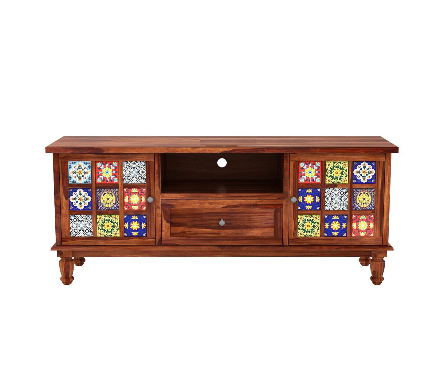 Nest Honest Solid sheesham Wood tv Unit 1 Drawer 2 Door Cabinet Natural Teak Finish Colour Brown