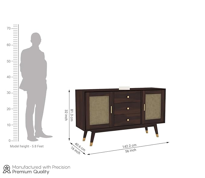 Nest Honest Solid Sheesham Wood Wooden Sideboard Storage Cabinet : Ideal for Living Room and Bedroom with 3 Drawers and 4-Shelf Storage (Iriana, Walnut Finish)