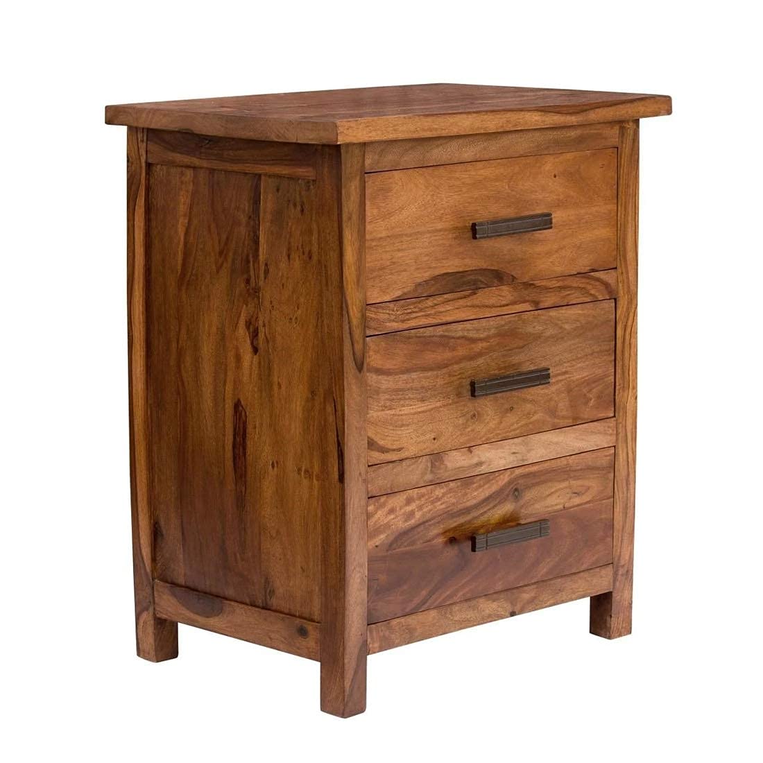 NESTHONEST Solid Sheesham Wood Bedside Table for Bedroom | Wooden Bed Side Nightstand End Table with 2 Drawers Storage for Home | Traditional Side Table for Bed Room & Hotel | Honey Finish