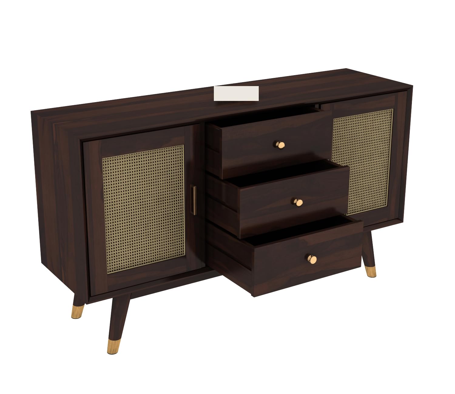 Nest Honest Solid Sheesham Wood Wooden Sideboard Storage Cabinet : Ideal for Living Room and Bedroom with 3 Drawers and 4-Shelf Storage (Iriana, Walnut Finish)