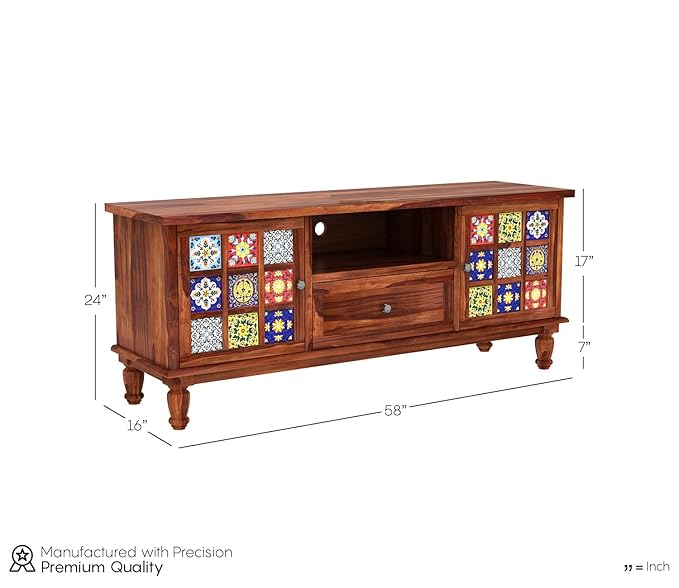 Nest Honest Solid sheesham Wood tv Unit 1 Drawer 2 Door Cabinet Natural Teak Finish Colour Brown