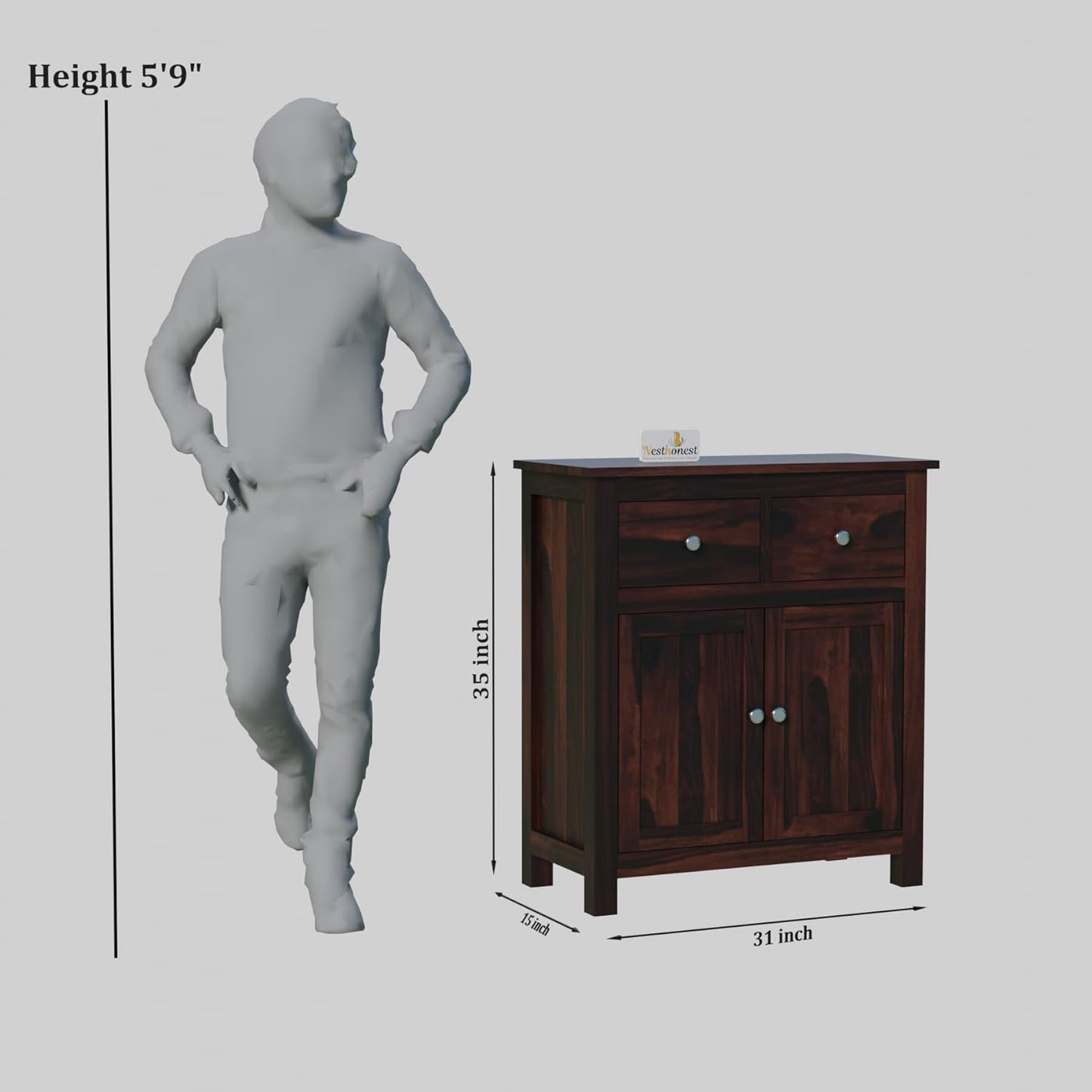 NESTHONEST Wooden Sideboard Cabinet for Living Room | Side Board with 2 Drawers & 2 Doors Cabinet Storage for Dining, Drawing and Home Office | Solid...