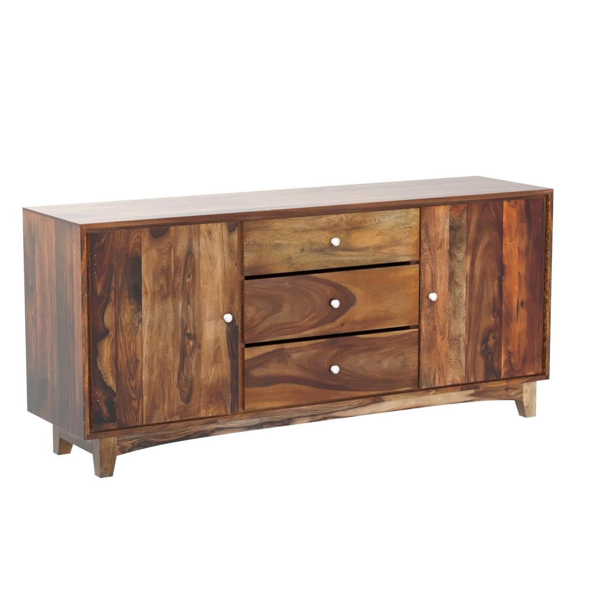 Nest Honest Solid Sheesham Wood Sideboard Tv Cabinet for Living Room | Free Standing Movable Tv Unit Side Board Table with 3 Drawer & 2 Cabinet Storage Furniture for Home | Teak Finish