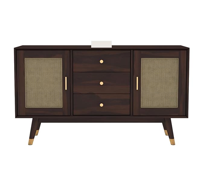 Nest Honest Solid Sheesham Wood Wooden Sideboard Storage Cabinet : Ideal for Living Room and Bedroom with 3 Drawers and 4-Shelf Storage (Iriana, Walnut Finish)