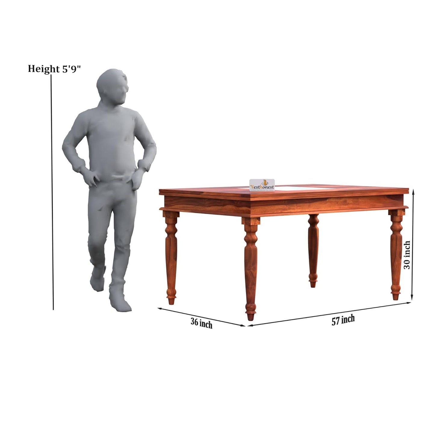 NESTHONEST Wooden 6 Seater Dining Table Set with Tile Work | Six Seater Dinning Table with 4 Chairs & 1 Bench | Dining Room Furniture for Home, Kitchen & Restaurant | Solid Wood Sheesham, Honey Finish