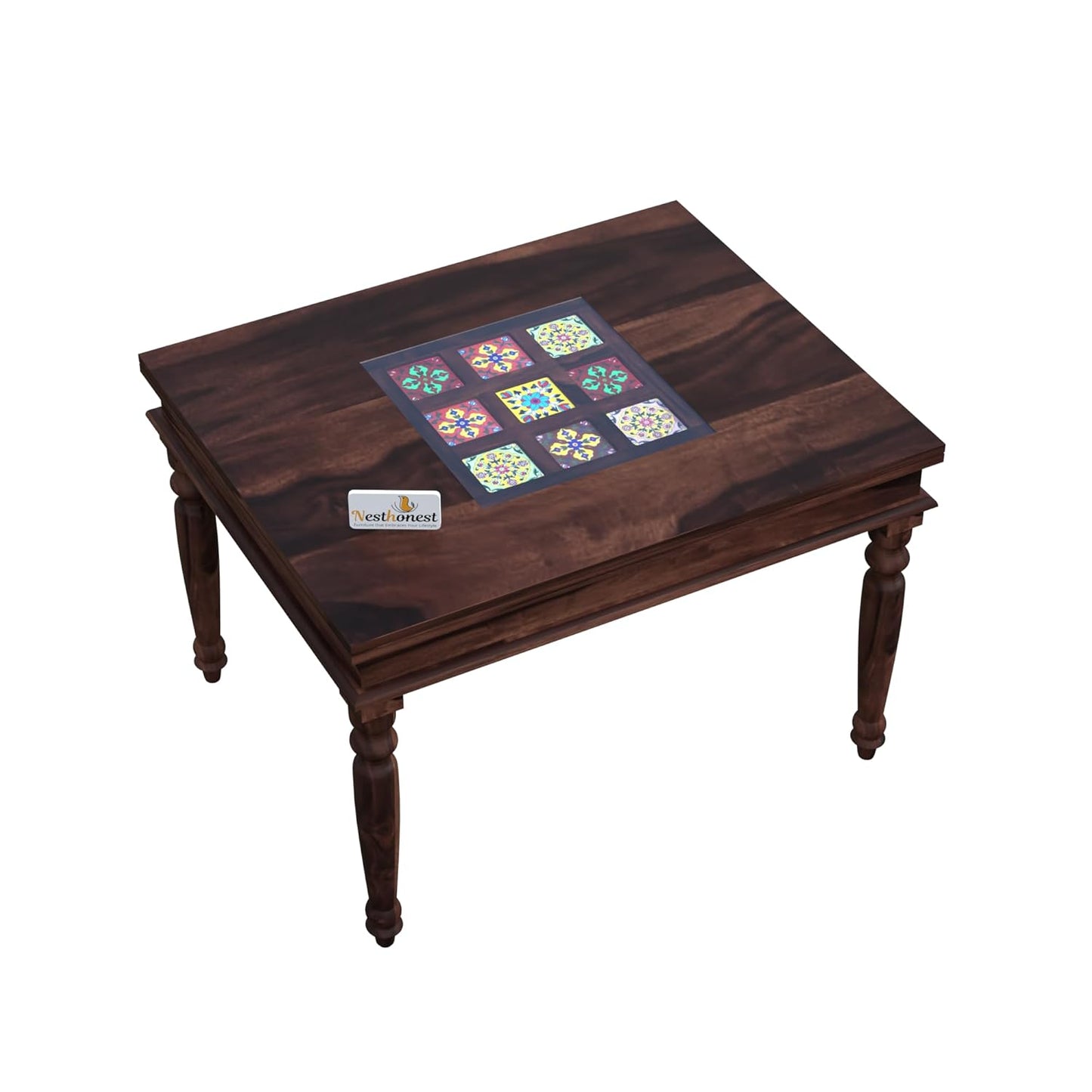 NESTHONEST King Size Glass Top Dining Table 4 Seater | Wooden 4 Seater Dining Table Set | 46Lx36Wx30H | Four Seater Dinner Table with Cushion Chairs &...