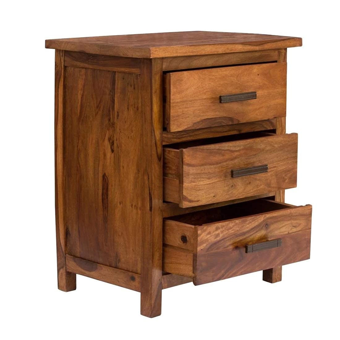 NESTHONEST Solid Sheesham Wood Bedside Table for Bedroom | Wooden Bed Side Nightstand End Table with 2 Drawers Storage for Home | Traditional Side Table for Bed Room & Hotel | Honey Finish