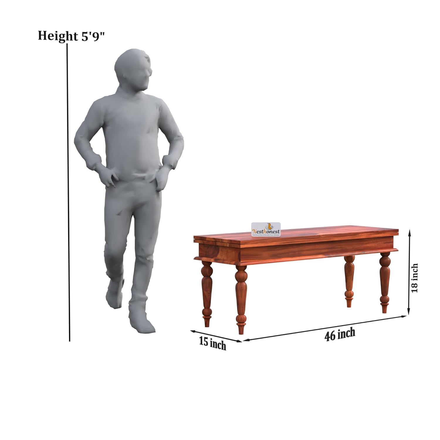 NESTHONEST Wooden 6 Seater Dining Table Set with Tile Work | Six Seater Dinning Table with 4 Chairs & 1 Bench | Dining Room Furniture for Home, Kitchen & Restaurant | Solid Wood Sheesham, Honey Finish