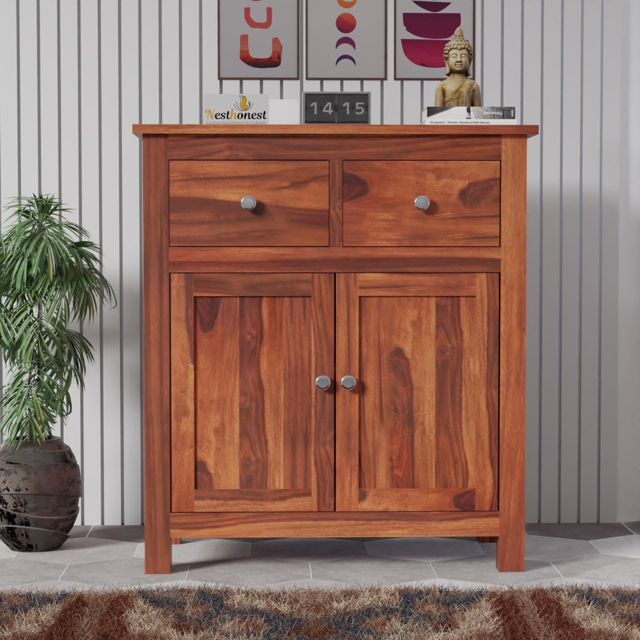 NESTHONEST Wooden Sideboard Cabinet for Living Room | Side Board with 2 Drawers & 2 Doors Cabinet Storage for Dining, Drawing and Home Office | Solid...