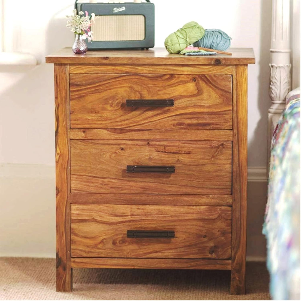 NESTHONEST Solid Sheesham Wood Bedside Table for Bedroom | Wooden Bed Side Nightstand End Table with 2 Drawers Storage for Home | Traditional Side Table for Bed Room & Hotel | Honey Finish