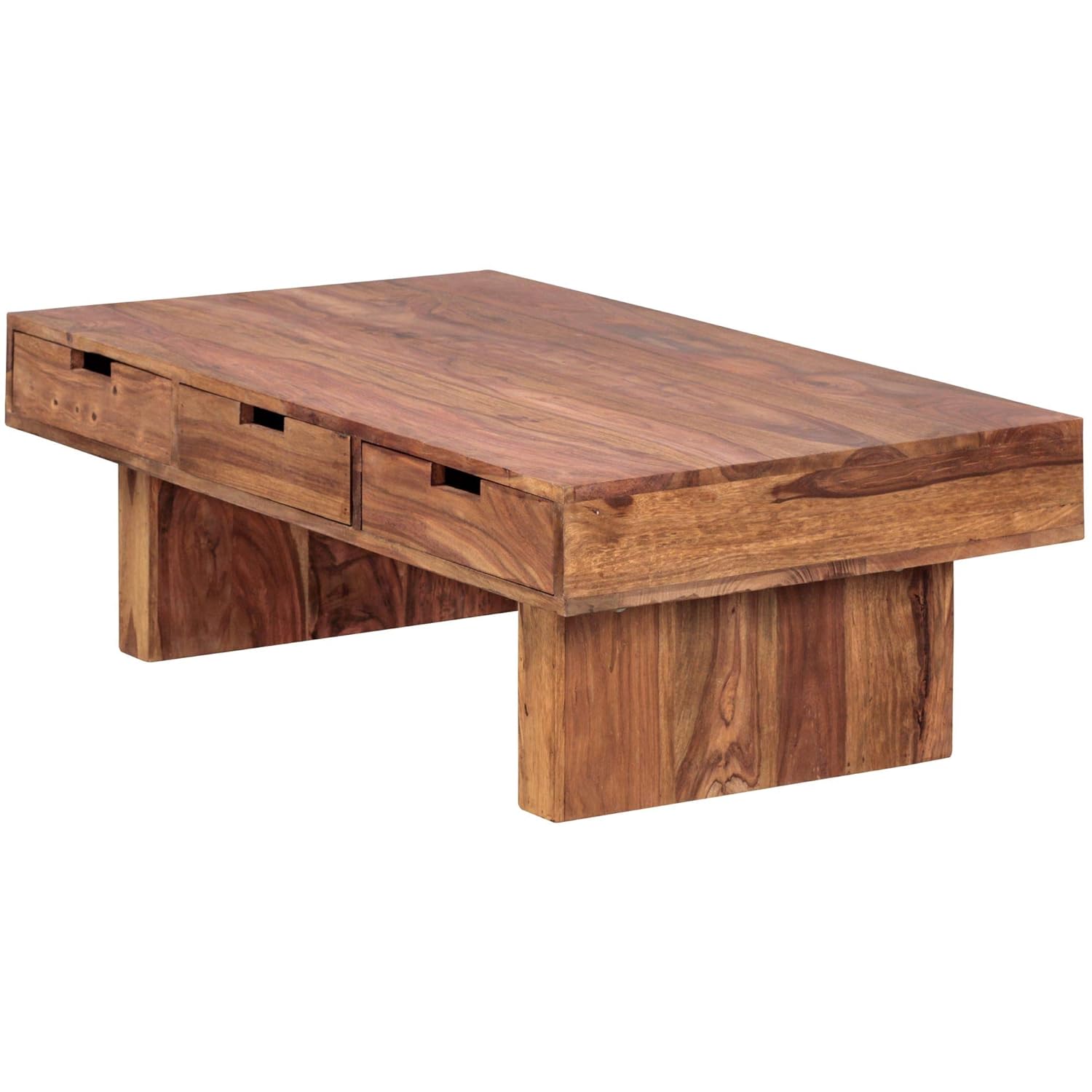 Nest Honest Wooden Centre/Center Table for Living Room | Rectangle Design, 3 Drawer | Solid Wood Sheesham, Natural